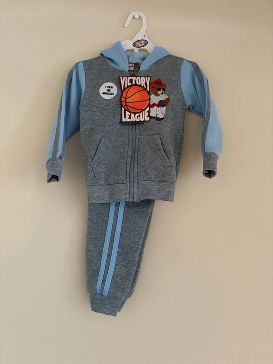 Baby Blue & Gray Kids Matching Hoodie Set with Socks - Picture 2 of 6